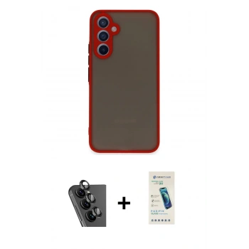 MARSİLYAN™- Galaxy A34 5G Kılıf Ahenk Çizgi Serisi - Şeffaf Pasifik Cam Ekran Koruyucu + Valdez Metal Kamera Lens - SH