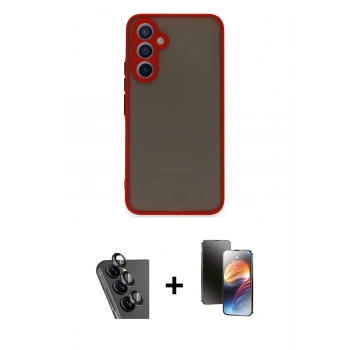MARSİLYAN™- Galaxy A34 5G Kılıf Ahenk Çizgi Serisi - Siyah 3D Antistatik Mat Seramik Nano Ekran Koruyucu + Valdez Metal Kamera Lens - SH