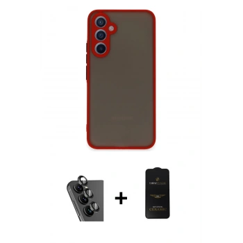 MARSİLYAN™- Galaxy A34 5G Kılıf Ahenk Çizgi Serisi - Siyah 6D Antistatik Mat Seramik Hayalet Nano Ekran Koruyucu + Valdez Metal Kamera Lens - SH
