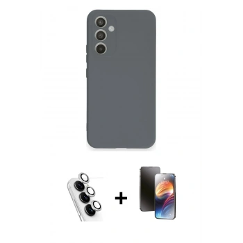 MARSİLYAN™- Galaxy A34 5G Kılıf Ahenk Serisi - Siyah 3D Antistatik Mat Seramik Nano Ekran Koruyucu + Valdez Metal Kamera Lens - GS