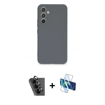 MARSİLYAN™- Galaxy A34 5G Kılıf Ahenk Serisi - Siyah 3D Antistatik Seramik Nano Ekran Koruyucu + Valdez Metal Kamera Lens - SH
