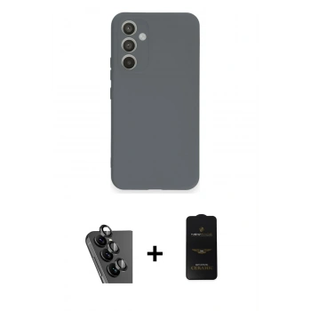 MARSİLYAN™- Galaxy A34 5G Kılıf Ahenk Serisi - Siyah 6D Antistatik Mat Seramik Hayalet Nano Ekran Koruyucu + Valdez Metal Kamera Lens - SH