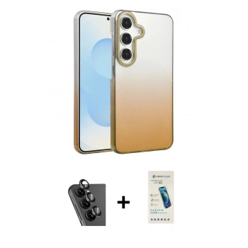 MARSİLYAN™- Galaxy A34 5G Kılıf Kıvılcım Minimal Özel Seri - Şeffaf Pasifik Cam Ekran Koruyucu + Valdez Metal Kamera Lens - SH