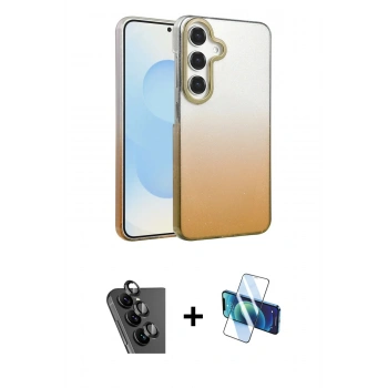 MARSİLYAN™- Galaxy A34 5G Kılıf Kıvılcım Minimal Özel Seri - Siyah 3D Antistatik Cam Ekran Koruyucu + Valdez Metal Kamera Lens - SH