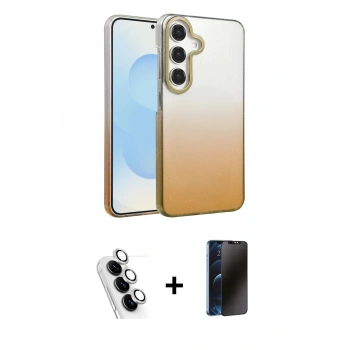 MARSİLYAN™- Galaxy A34 5G Kılıf Kıvılcım Minimal Özel Seri - Siyah 3D Antistatik Hayalet Cam Ekran Koruyucu + Valdez Metal Kamera Lens - GS