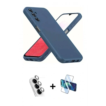 MARSİLYAN™- Galaxy A34 5G Kılıf Kozmos Yansıma Özel Seri - Siyah 3D Antistatik Cam Ekran Koruyucu + Valdez Metal Kamera Lens - GS