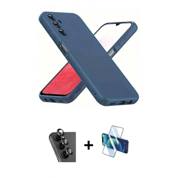 MARSİLYAN™- Galaxy A34 5G Kılıf Kozmos Yansıma Özel Seri - Siyah 3D Antistatik Cam Ekran Koruyucu + Valdez Metal Kamera Lens - SH