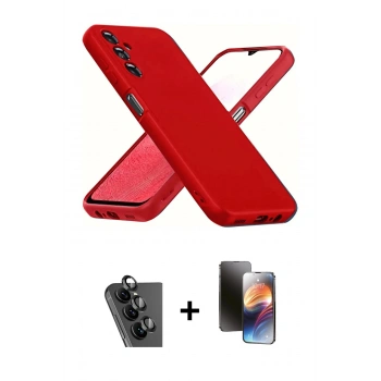MARSİLYAN™- Galaxy A34 5G Kılıf Kozmos Yansıma Özel Seri - Siyah 3D Antistatik Mat Seramik Nano Ekran Koruyucu + Valdez Metal Kamera Lens - SH