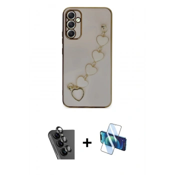 MARSİLYAN™- Galaxy A34 5G Kılıf Nova Işık Prime - Siyah 3D Antistatik Cam Ekran Koruyucu + Valdez Metal Kamera Lens - SH