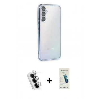 MARSİLYAN™- Galaxy A34 5G Kılıf Vadi Minimal - Şeffaf Pasifik Cam Ekran Koruyucu + Valdez Metal Kamera Lens - GS