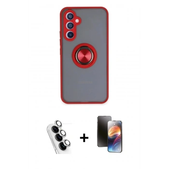 MARSİLYAN™- Galaxy A34 5G Kılıf Yörünge Çizgi - Siyah 3D Antistatik Mat Seramik Nano Ekran Koruyucu + Valdez Metal Kamera Lens - GS