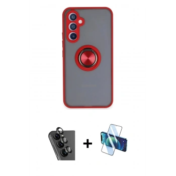 MARSİLYAN™- Galaxy A34 5G Kılıf Yörünge Çizgi - Siyah 3D Antistatik Seramik Nano Ekran Koruyucu + Valdez Metal Kamera Lens - SH