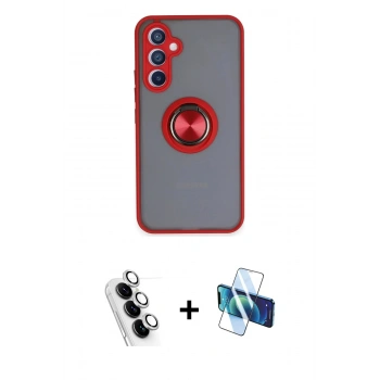 MARSİLYAN™- Galaxy A34 5G Kılıf Yörünge Çizgi - Siyah 3D Antistatik Seramik Nano Ekran Koruyucu + Valdez Metal Kamera Lens - GS