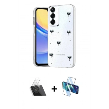 MARSİLYAN™- Galaxy A34 5G Kılıf Yörünge Form - Siyah 3D Antistatik Seramik Nano Ekran Koruyucu + Kamera Lens Koruma Cam - SF