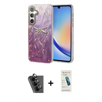 MARSİLYAN™- Galaxy A34 5G Kılıf Zirve Modern Prime - Şeffaf Pasifik Cam Ekran Koruyucu + Valdez Metal Kamera Lens - SH