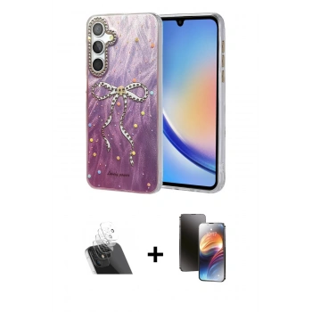 MARSİLYAN™- Galaxy A34 5G Kılıf Zirve Modern Prime - Siyah 3D Antistatik Mat Seramik Nano Ekran Koruyucu + Kamera Lens Koruma Cam - SF