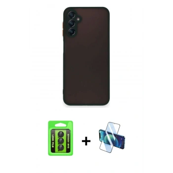 MARSİLYAN™- Galaxy A35 5G Kılıf Ahenk Çizgi Serisi - Siyah 3D Antistatik Cam Ekran Koruyucu + Raze Metal Kamera Lens - SH