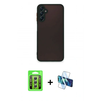 MARSİLYAN™- Galaxy A35 5G Kılıf Ahenk Çizgi Serisi - Siyah 3D Antistatik Seramik Nano Ekran Koruyucu + Raze Metal Kamera Lens - GS