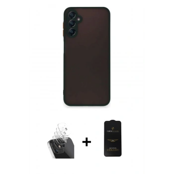 MARSİLYAN™- Galaxy A35 5G Kılıf Ahenk Çizgi Serisi - Siyah 6D Antistatik Mat Seramik Hayalet Nano Ekran Koruyucu + Kamera Lens Koruma Cam - SF