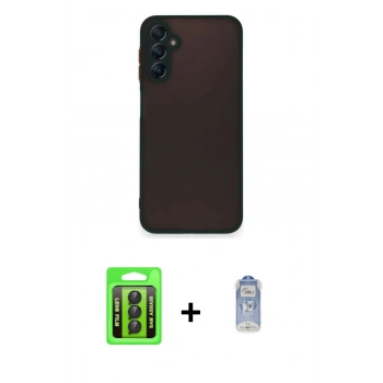MARSİLYAN™- Galaxy A35 5G Kılıf Ahenk Çizgi Serisi - Siyah Joko Magic 5D Cam + Raze Metal Kamera Lens - SH
