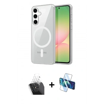 MARSİLYAN™- Galaxy A35 5G Kılıf Ahenk Minimal Serisi - Siyah 3D Antistatik Cam Ekran Koruyucu + Kamera Lens Koruma Cam - SF