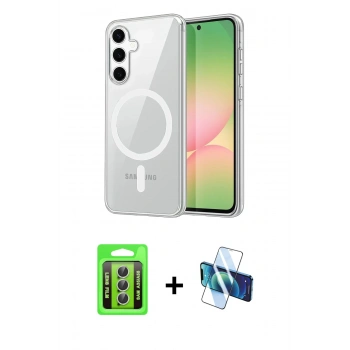 MARSİLYAN™- Galaxy A35 5G Kılıf Ahenk Minimal Serisi - Siyah 3D Antistatik Seramik Nano Ekran Koruyucu + Raze Metal Kamera Lens - GS