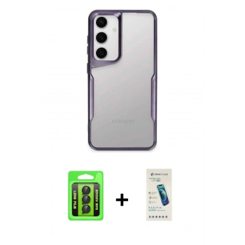 MARSİLYAN™- Galaxy A35 5G Kılıf Akış Çizgi Koleksiyonu - Şeffaf Pasifik Cam Ekran Koruyucu + Raze Metal Kamera Lens - SH
