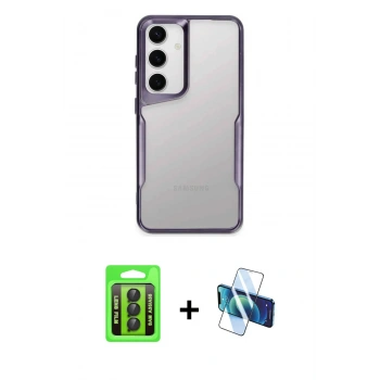 MARSİLYAN™- Galaxy A35 5G Kılıf Akış Çizgi Koleksiyonu - Siyah 3D Antistatik Seramik Nano Ekran Koruyucu + Raze Metal Kamera Lens - SH