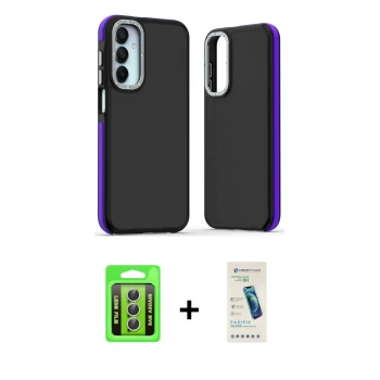 MARSİLYAN™- Galaxy A35 5G Kılıf Eksen Işık - Şeffaf Pasifik Cam Ekran Koruyucu + Raze Metal Kamera Lens - GS