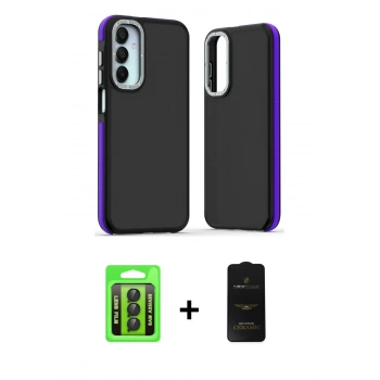 MARSİLYAN™- Galaxy A35 5G Kılıf Eksen Işık - Siyah 6D Antistatik Mat Seramik Hayalet Nano Ekran Koruyucu + Raze Metal Kamera Lens - SH