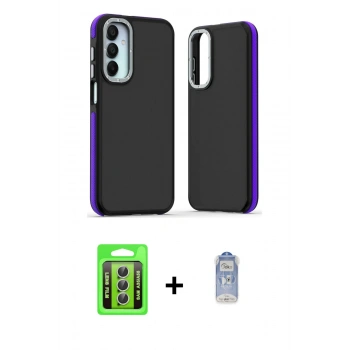 MARSİLYAN™- Galaxy A35 5G Kılıf Eksen Işık - Siyah Joko Magic 5D Cam + Raze Metal Kamera Lens - GS