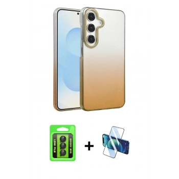 MARSİLYAN™- Galaxy A35 5G Kılıf Kıvılcım Minimal Özel Seri - Siyah 3D Antistatik Cam Ekran Koruyucu + Raze Metal Kamera Lens - SH