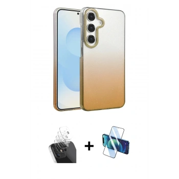 MARSİLYAN™- Galaxy A35 5G Kılıf Kıvılcım Minimal Özel Seri - Siyah 3D Antistatik Seramik Nano Ekran Koruyucu + Kamera Lens Koruma Cam - SF