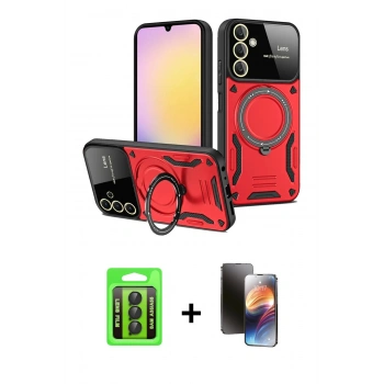 MARSİLYAN™- Galaxy A35 5G Kılıf Kıvılcım Modern Serisi - Siyah 3D Antistatik Mat Seramik Nano Ekran Koruyucu + Raze Metal Kamera Lens - SH