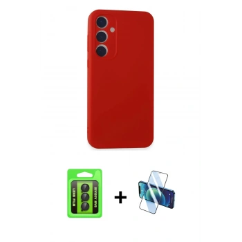 MARSİLYAN™- Galaxy A35 5G Kılıf Kozmos Yansıma Özel Seri - Siyah 3D Antistatik Cam Ekran Koruyucu + Raze Metal Kamera Lens - SH