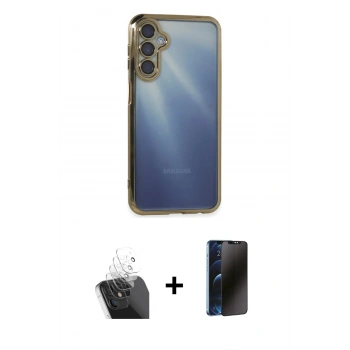 MARSİLYAN™- Galaxy A35 5G Kılıf Vadi Minimal - Siyah 3D Antistatik Hayalet Cam Ekran Koruyucu + Kamera Lens Koruma Cam - SF