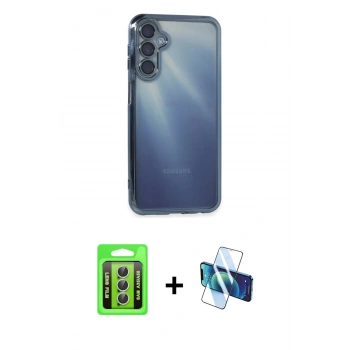 MARSİLYAN™- Galaxy A35 5G Kılıf Vadi Minimal - Siyah 3D Antistatik Seramik Nano Ekran Koruyucu + Raze Metal Kamera Lens - GS