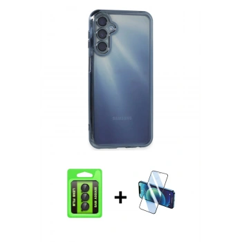 MARSİLYAN™- Galaxy A35 5G Kılıf Vadi Minimal - Siyah 3D Antistatik Seramik Nano Ekran Koruyucu + Raze Metal Kamera Lens - SH