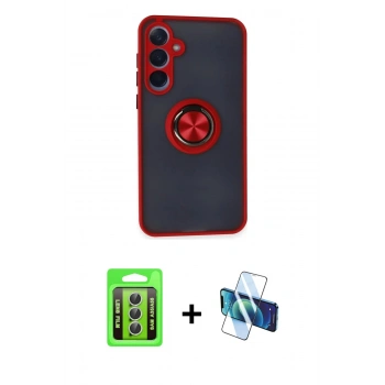 MARSİLYAN™- Galaxy A35 5G Kılıf Yörünge Çizgi - Siyah 3D Antistatik Seramik Nano Ekran Koruyucu + Raze Metal Kamera Lens - GS