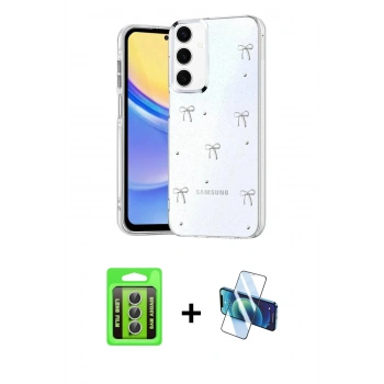 MARSİLYAN™- Galaxy A35 5G Kılıf Yörünge Form - Siyah 3D Antistatik Seramik Nano Ekran Koruyucu + Raze Metal Kamera Lens - GS