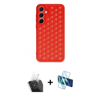 MARSİLYAN™- Galaxy A35 5G Kılıf Zirve Form - Siyah 3D Antistatik Seramik Nano Ekran Koruyucu + Kamera Lens Koruma Cam - SF