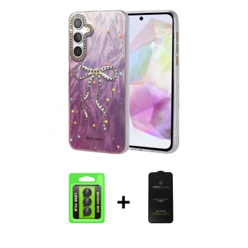 MARSİLYAN™- Galaxy A35 5G Kılıf Zirve Modern Prime - Siyah 6D Antistatik Mat Seramik Hayalet Nano Ekran Koruyucu + Raze Metal Kamera Lens - SH