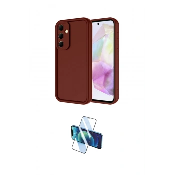 MARSİLYAN™- Galaxy A36 Kılıf Yankı Yansıma Özel Seri - Siyah 3D Antistatik Cam Ekran Koruyucu