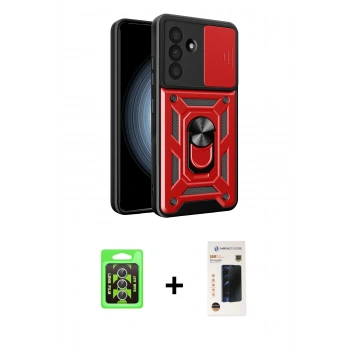 MARSİLYAN™- Galaxy A37 5G Kılıf Ahenk Klasik - Şeffaf 3D Antistatik Hayalet Cam Ekran Koruyucu + Raze Metal Kamera Lens - GS