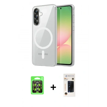MARSİLYAN™- Galaxy A37 5G Kılıf Ahenk Minimal Serisi - Şeffaf 3D Antistatik Hayalet Cam Ekran Koruyucu + Raze Metal Kamera Lens - GS