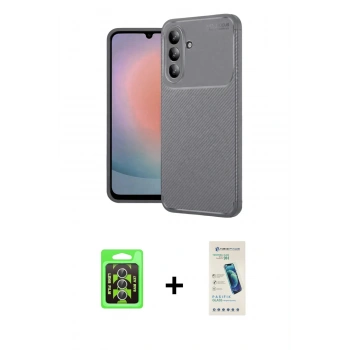MARSİLYAN™- Galaxy A37 5G Kılıf Eksen Form Prime - Şeffaf Pasifik Cam Ekran Koruyucu + Raze Metal Kamera Lens - GS