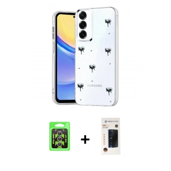 MARSİLYAN™- Galaxy A37 5G Kılıf Yörünge Form - Şeffaf 3D Antistatik Hayalet Cam Ekran Koruyucu + Raze Metal Kamera Lens - GS