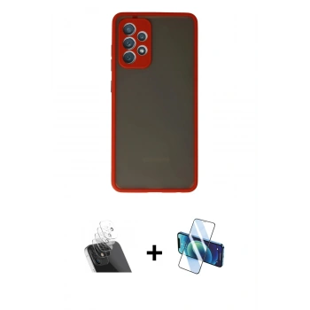 MARSİLYAN™- Galaxy A52 Kılıf Ahenk Çizgi Serisi - Siyah 3D Antistatik Seramik Nano Ekran Koruyucu + Kamera Lens Koruma Cam - SF