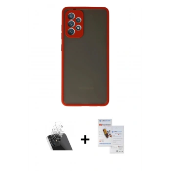 MARSİLYAN™- Galaxy A52 Kılıf Ahenk Çizgi Serisi - Siyah Seramik Nano Ekran Koruyucu + Kamera Lens Koruma Cam - SF