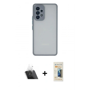 MARSİLYAN™- Galaxy A53 5G Kılıf Ahenk Çizgi Serisi - Siyah 6D Mat Seramik Hayalet Nano Ekran Koruyucu + Kamera Lens Koruma Cam - SF